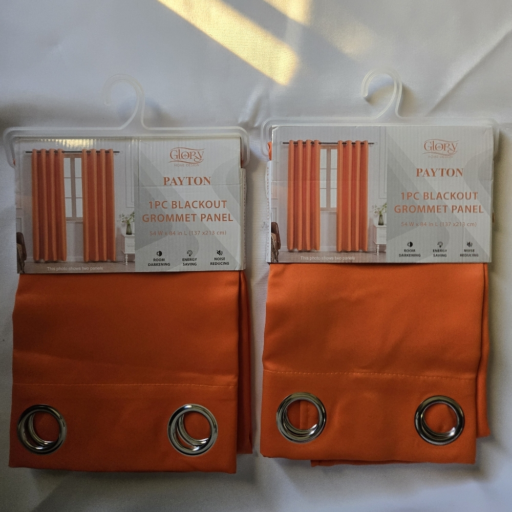 [NEW] (2) Glory Home Design Orange Silver Gommet Blackout Curtains 54 W x 84 L